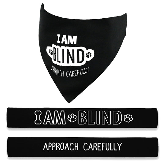 I am Blind Dog - Approach Carefully Over the Collar Dog Bandana and Lead Sleeve Set