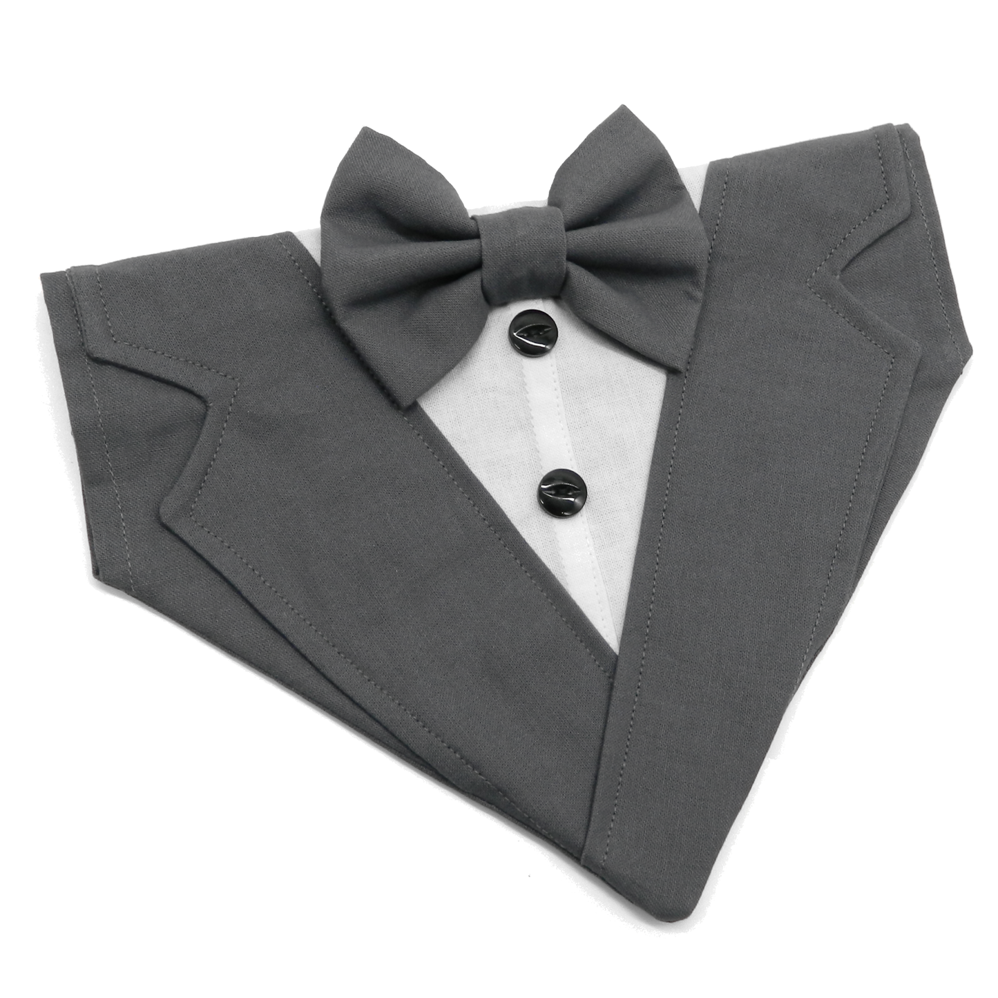Dark Grey Wedding Tuxedo with Shirt and Bow Tie Dog Bandana