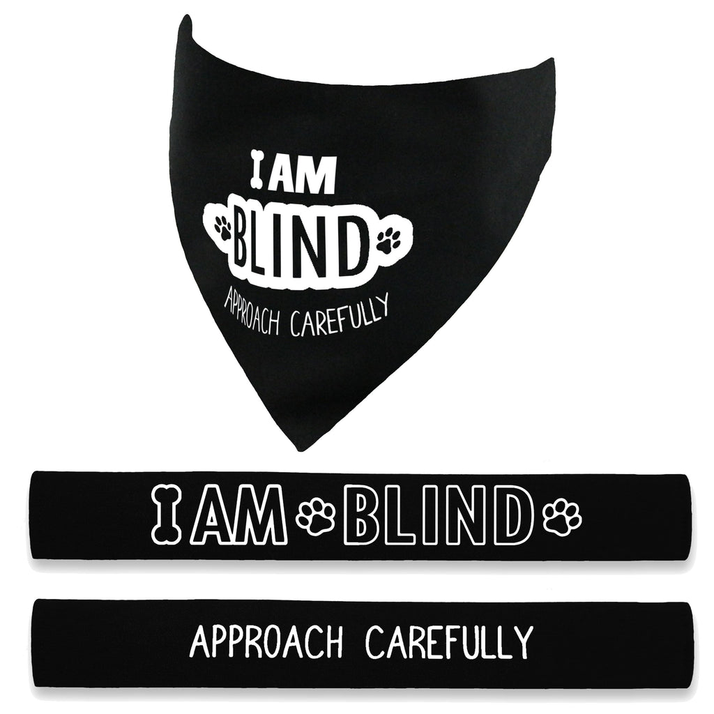 I am Blind Dog - Approach Carefully Over the Collar Dog Bandana and Lead Sleeve Set