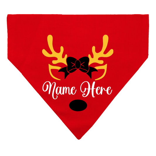 Christmas Reindeer Antlers & Bow Dog Bandana – Personalised