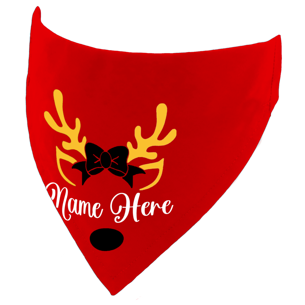 Christmas Reindeer Antlers & Bow Dog Bandana – Personalised