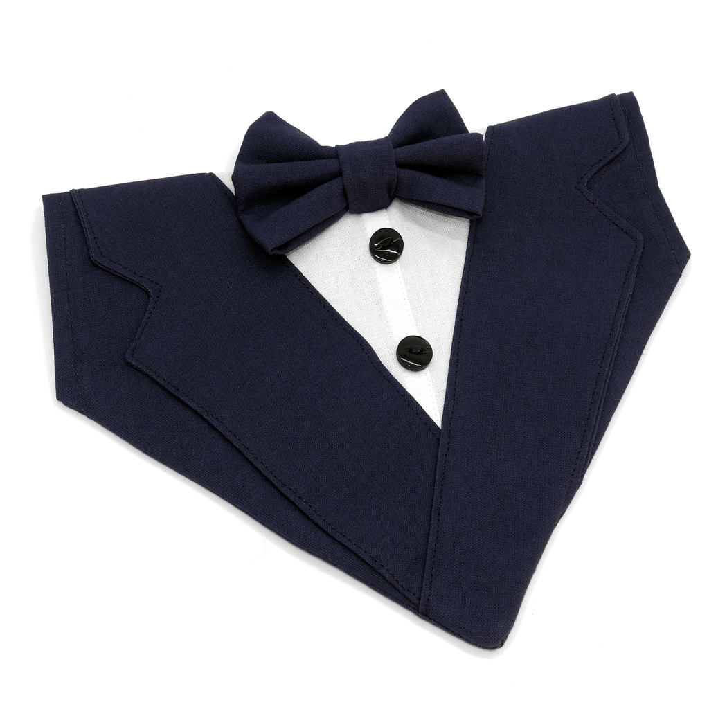 Navy Wedding Tuxedo with Shirt and Bow Tie Dog Bandana
