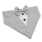 Silver Grey Wedding Tuxedo with Shirt and Bow Tie Dog Bandana