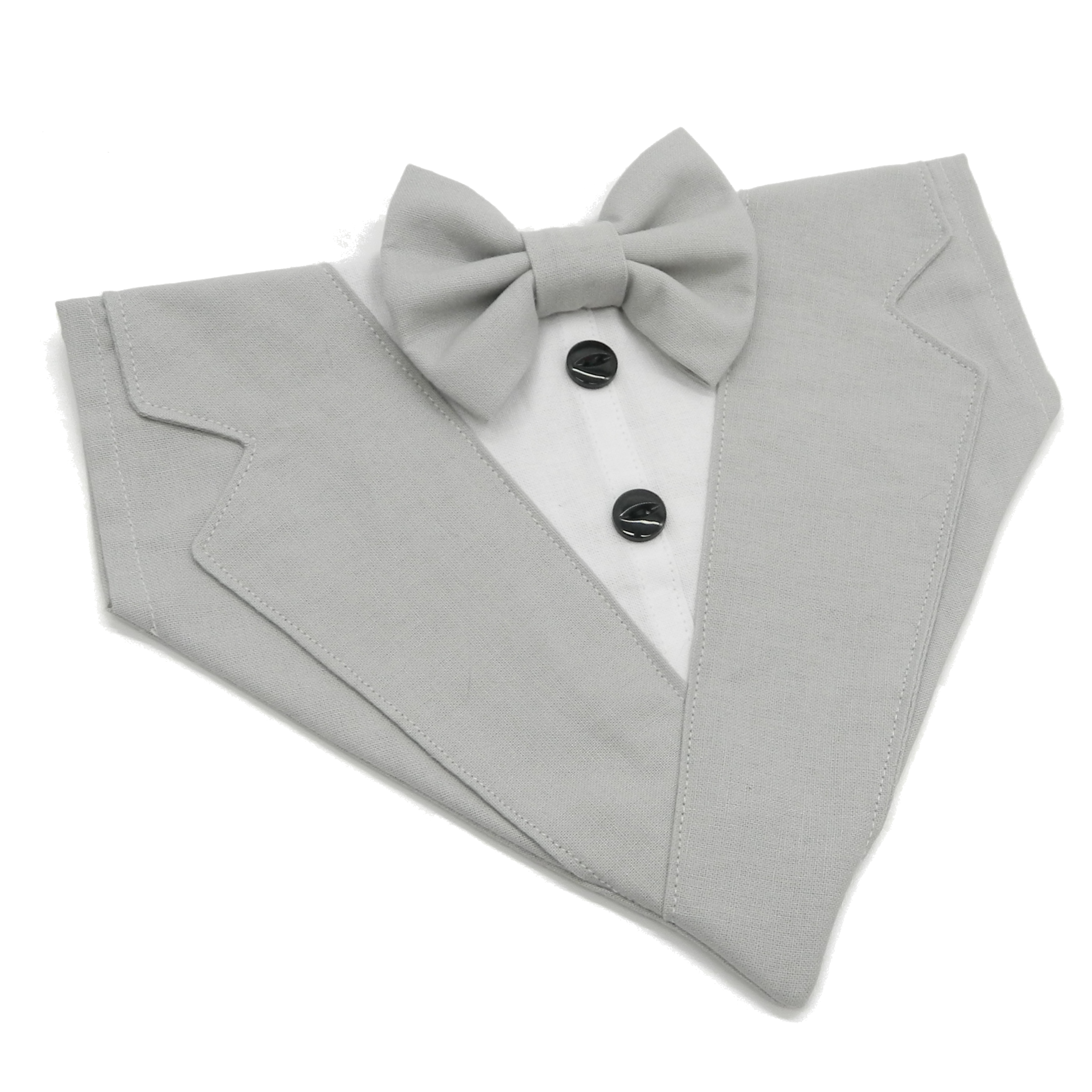 Silver Grey Wedding Tuxedo with Shirt and Bow Tie Dog Bandana